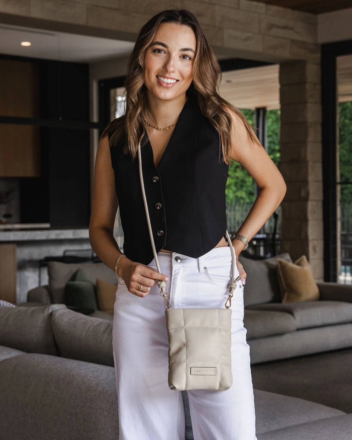 Phoebe Khaki Puffer Phone Bag