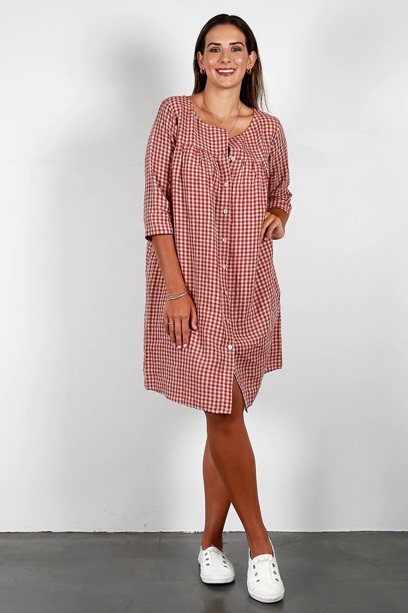 Jana Smock Dress - Brick Check