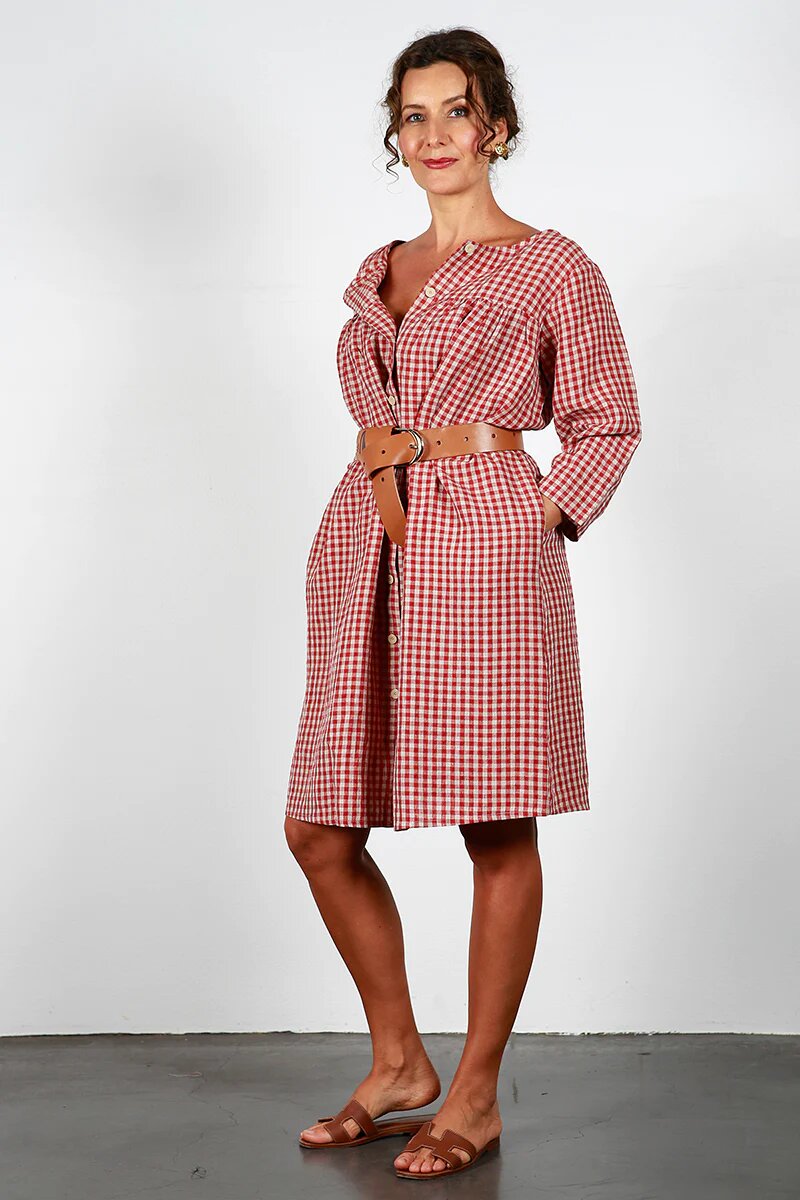 Jana Smock Dress - Brick Check