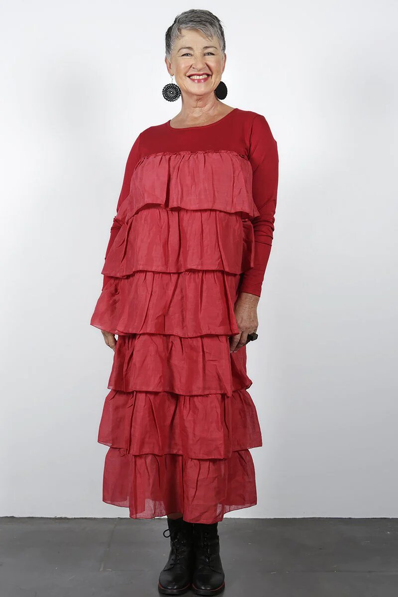 Harriet Frill Dress - Pomegranate