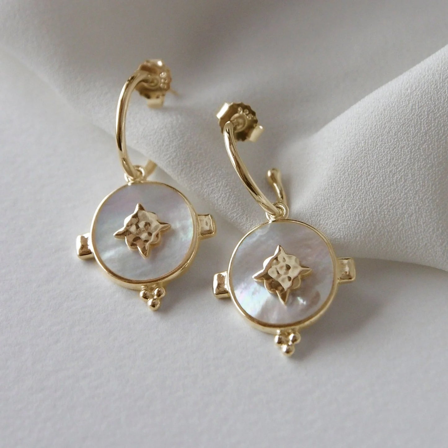 Mother Of Pearl Oval Earrings - 18ct Gold