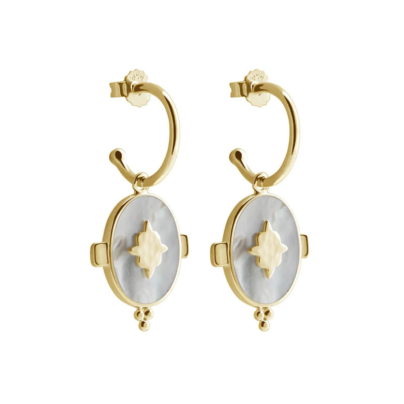 Mother Of Pearl Oval Earrings - 18ct Gold